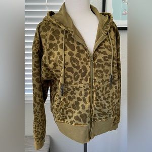 JoyLab Relaxed Fit Green Army Cheetah Zip-Up Hoodie Sweatshirt